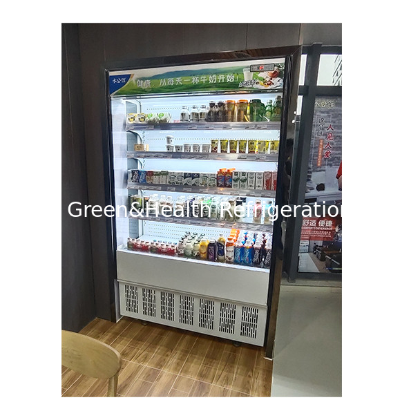 Τα καταστήματα ευκολίας χρησιμοποιούν πολυεπίπεδα ανοιχτά διαφανή γυαλιά μικρά ψυγεία με κουρτίνα αέρα