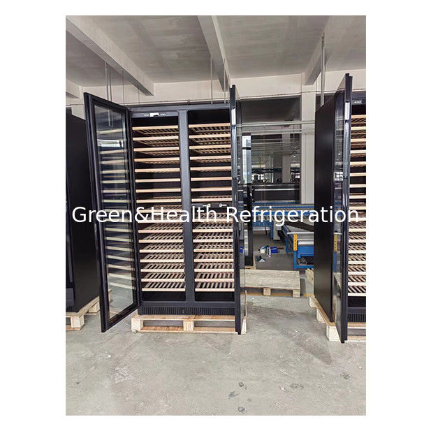 Ψυκτικό κρασιού διπλής θερμοκρασίας με ράφι από ξύλο βουκιού και χωρητικότητα 316 μπουκαλιών για εμπορική χρήση