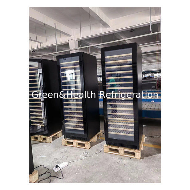 Ψυκτικό κρασιού διπλής θερμοκρασίας με ράφι από ξύλο βουκιού και χωρητικότητα 316 μπουκαλιών για εμπορική χρήση