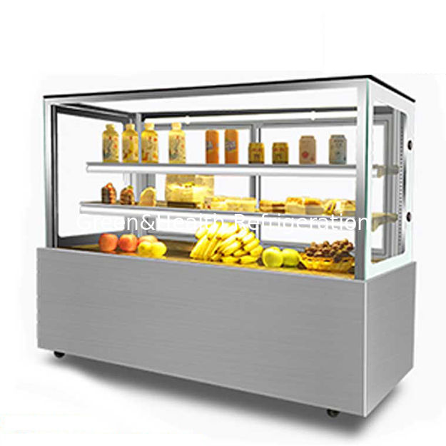 Απευθείας Πωλήσεις Εργοστασίου Ορθογώνιας Γωνίας από Ανοξείδωτο Χάλυβα με Γυάλινο Υλικό Ψυγείο Βιτρίνας Κέικ