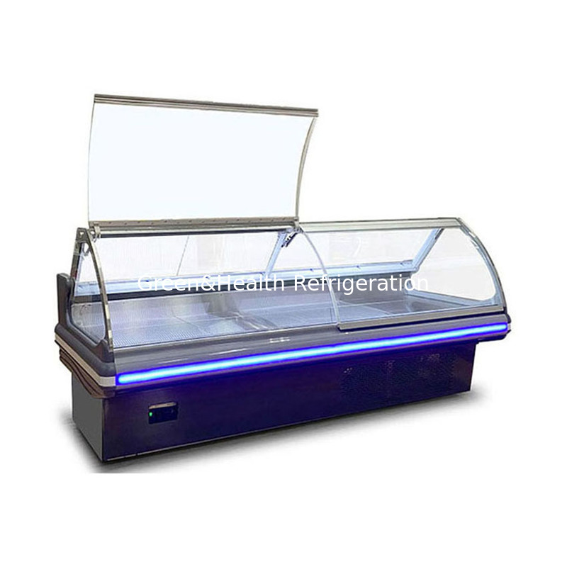 Ανοξείδωτη κατασκευή Εμπορικός καταψύκτης βιτρίνας ντελικατέσεν με ανασηκούμενο γυαλί και σύστημα δυναμικής ψύξης