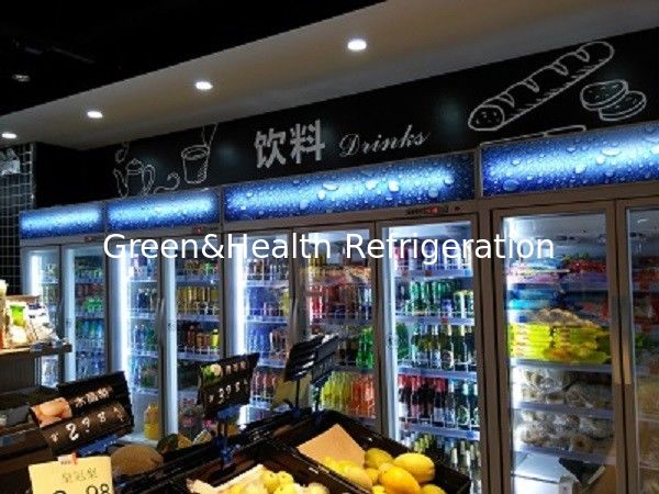 Αυτόματος ξεπαγώστε το εμπορικό δοχείο ψύξης ποτών πορτών γυαλιού για την υπεραγορά με τη θερμάστρα