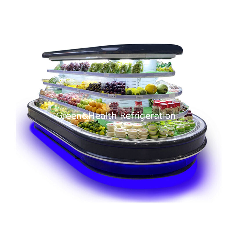 Εμπορικός ανοικτός ψυγείο πολλών καταστρώσεων με αυτόματο φωτισμό LED αποψίλωσης και εξοικονόμηση ενέργειας για οθόνη σούπερ μάρκετ