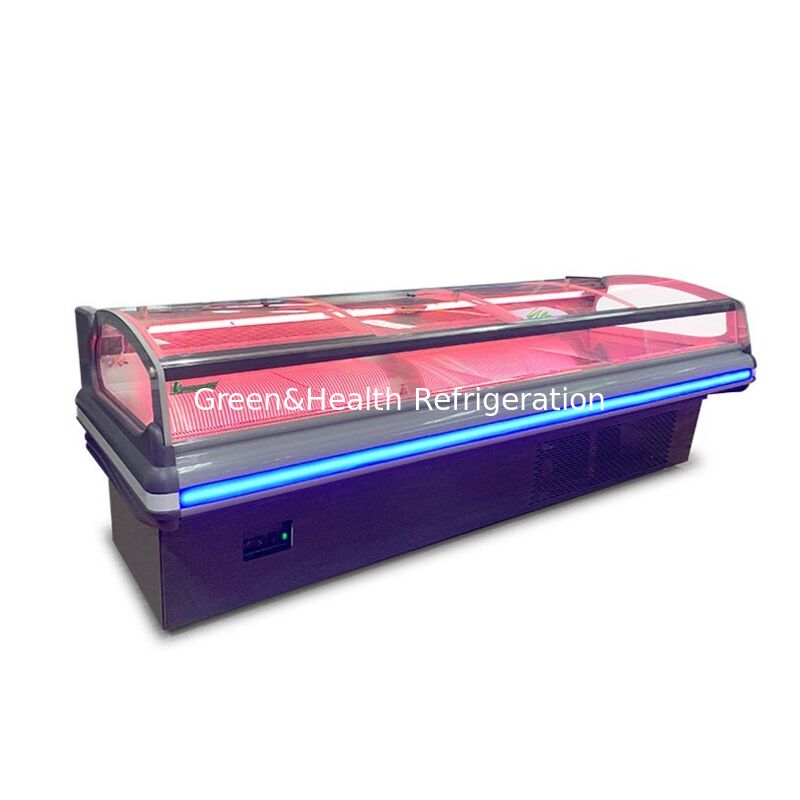 Ψυγείο προβολής κρέατος από ανοξείδωτο ατσάλι με εσωτερικό φωτισμό LED και αυτόματο σύστημα απόψυξης για σούπερ μάρκετ
