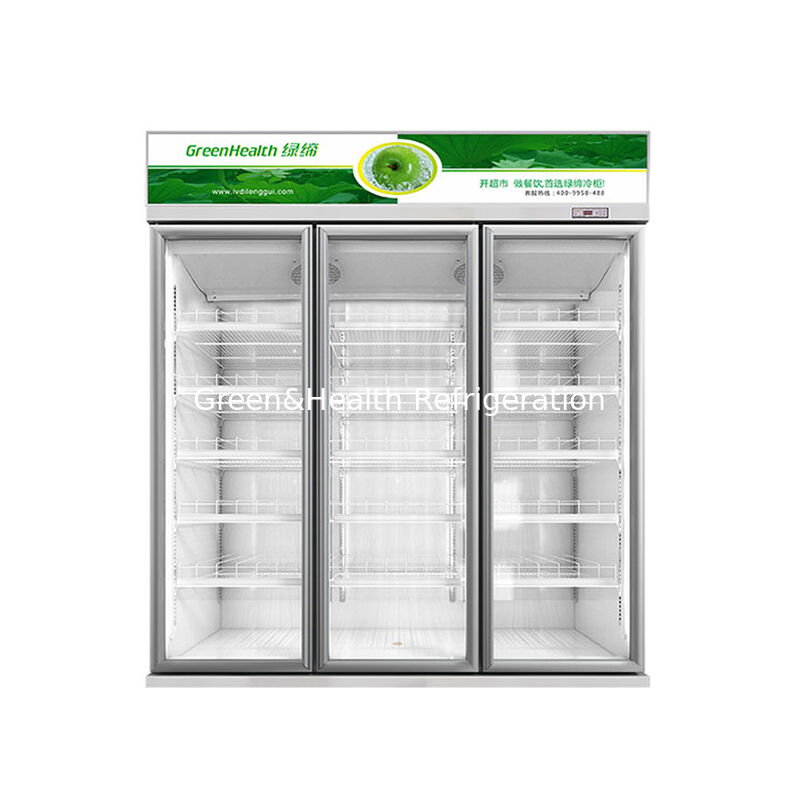 GreenHealth LG-1000W 3-πόρτα εμπορικό ψυγείο αναψυκτικών, μονάδα επάνω, 0 ̊10°C