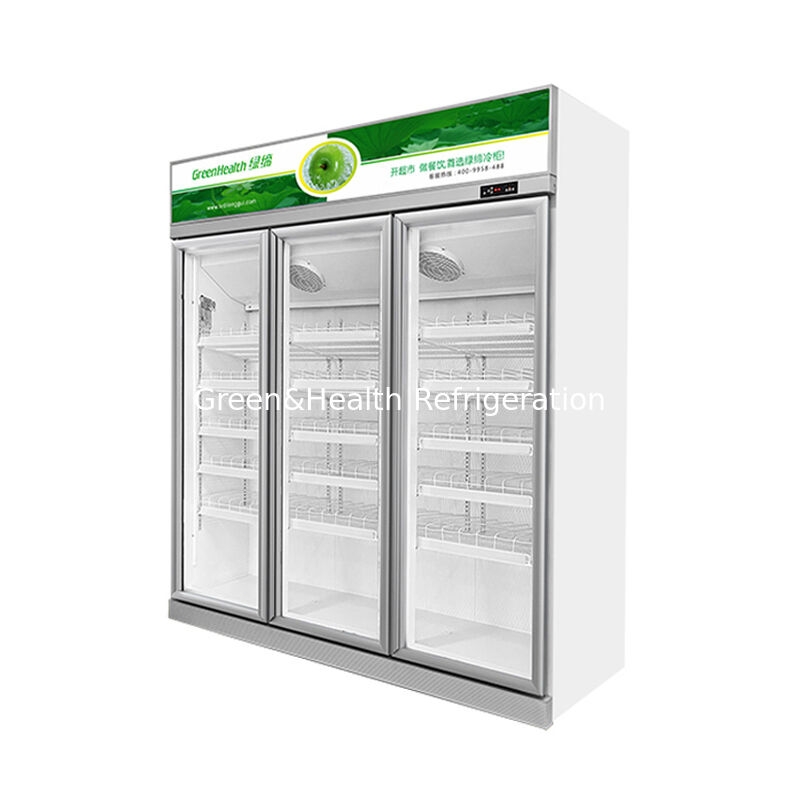 GreenHealth LG-1000W 3-πόρτα εμπορικό ψυγείο αναψυκτικών, μονάδα επάνω, 0 ̊10°C