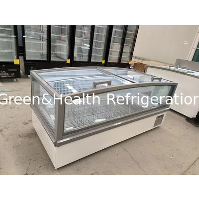 Μεγάλο ντουλάπι οθόνης γυαλιού σούπερ μάρκετ νησιωτικό ψυγείο με εσωτερικό ανάγλυφο αλουμινίου