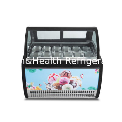 12 γεύσεις Διπλή σειρά από ανοξείδωτο χάλυβα Κουτιά παγωτό οθόνη ψυγείο