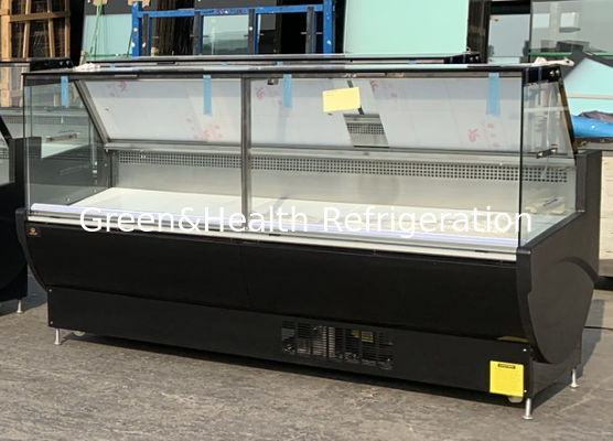 Τετραγωνική οθόνη γυαλιού ψυγείο με ανοιχτή πόρτα με εύρος θερμοκρασίας 2-6 °C και απόδοση