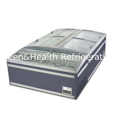Οριζόντιο ψυγείο από γυαλί από ανοξείδωτο χάλυβα εμπορικό νησιωτικό για κατεψυγμένα προϊόντα