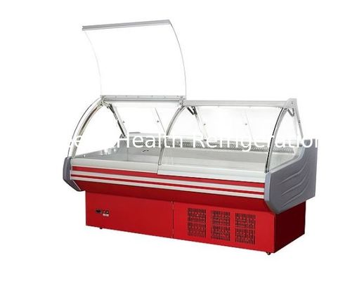 Ο ανελκυστήρας έκαμψε επάνω το ψυγείο επίδειξης Deli πορτών γυαλιού/το ψυγείο επίδειξης κρέατος